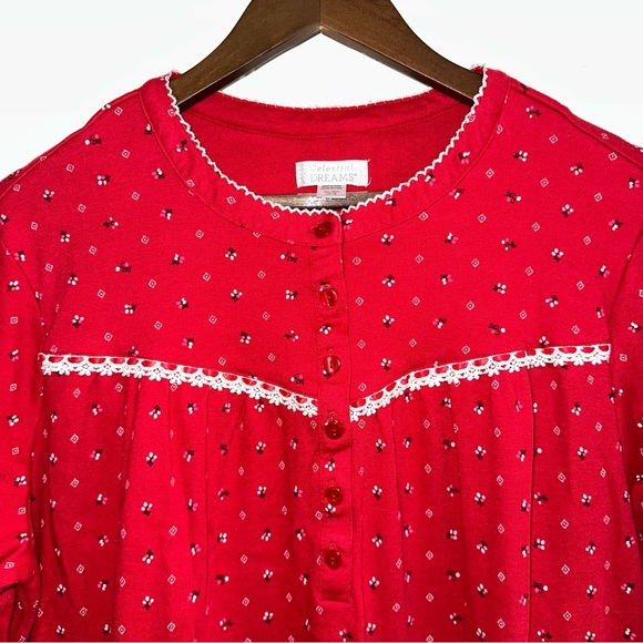 Celestial dreams VTG modest red long sleeve midi night gown, women, XL - Picture 3 of 12